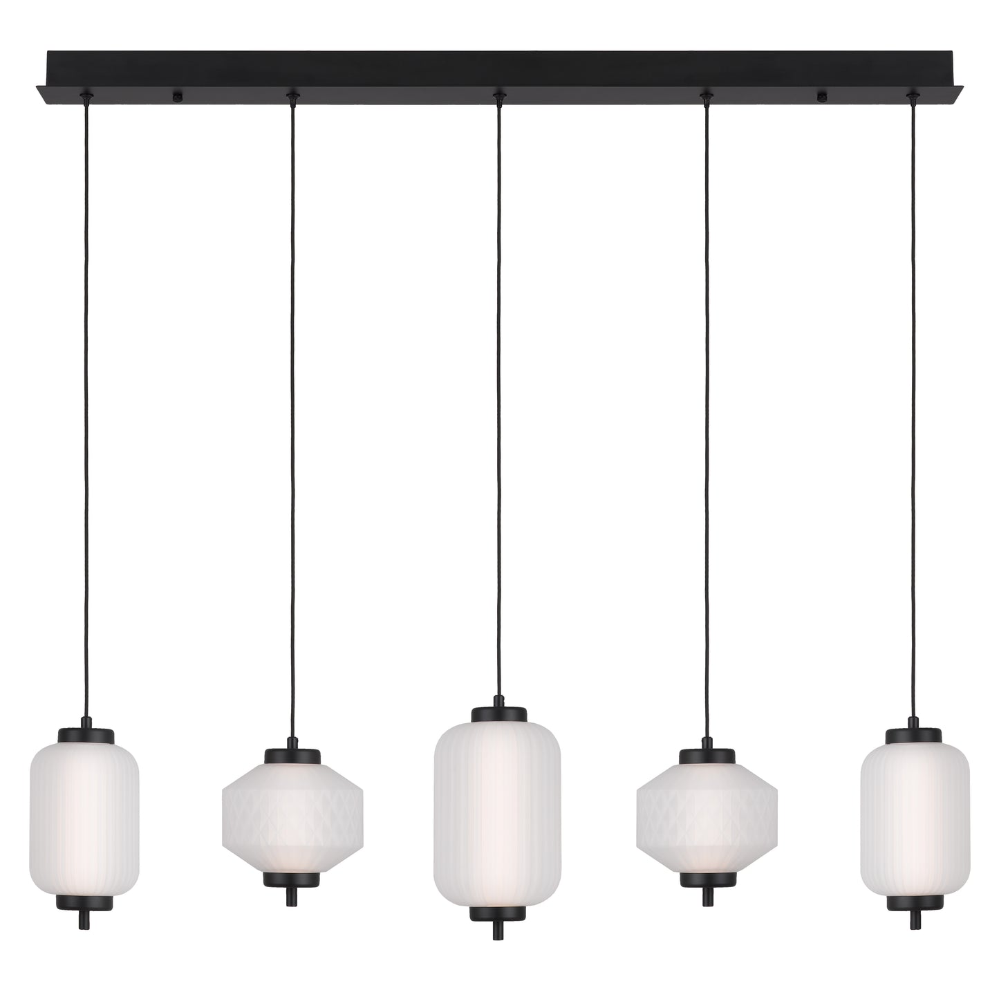 TFS PENDANT 5LT BAR 22wLED 3000K NON-DIM D115 D150 D135 2M 885Lm BLACK/GLASS: FROST