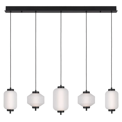 TFS PENDANT 5LT BAR 22wLED 3000K NON-DIM D115 D150 D135 2M 885Lm BLACK/GLASS: FROST