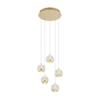 TFS 5 LTS PENDANT 5x5wLED 3000K D:300 1540Lm CAB.3m ( D:90 H:85) GOLD/BUBBLE GLASS