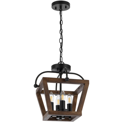 TFS 4LT PENDANT CTC 4x25wE14 D350 H340 CHAIN 2M BLACK MATT / TIMBER