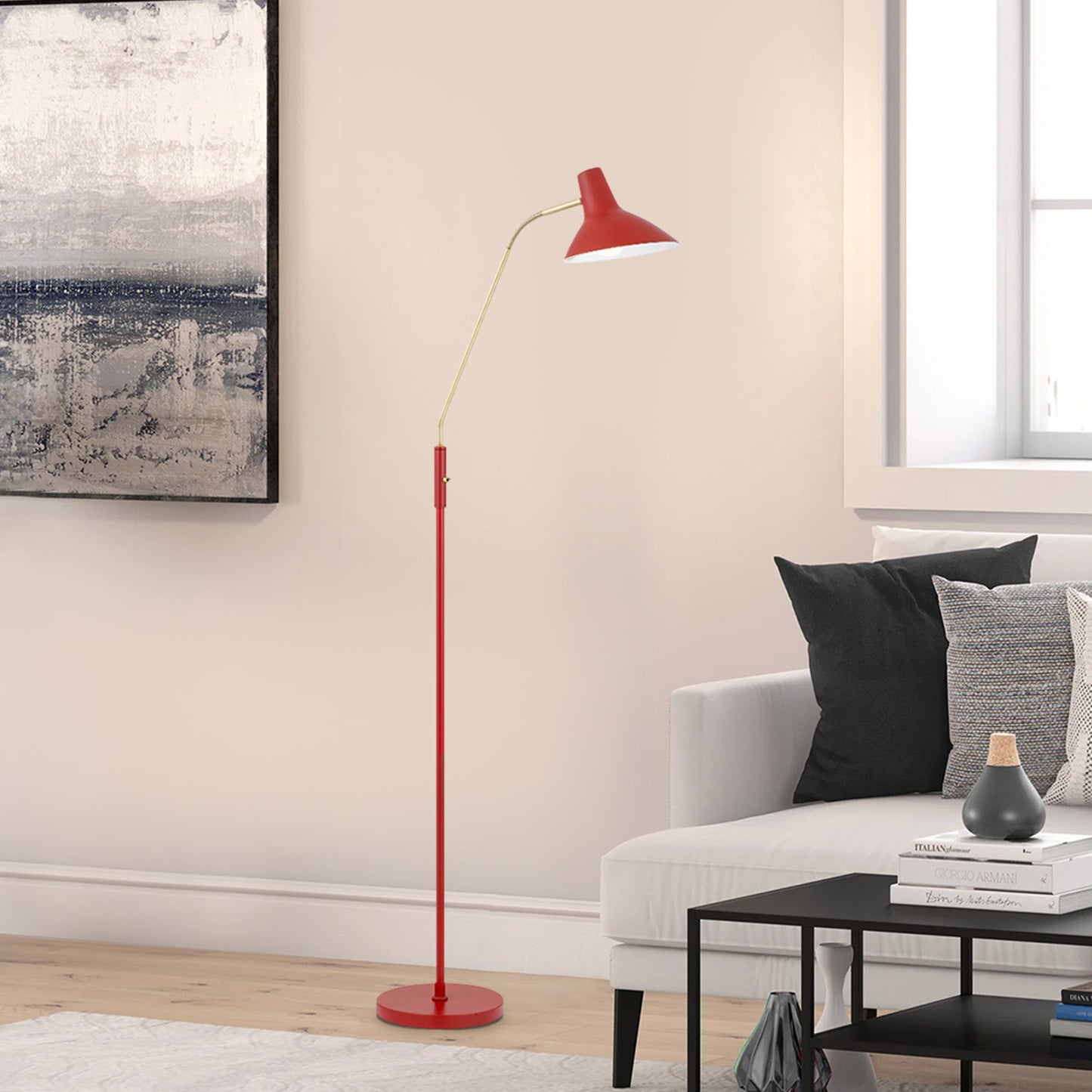 TFS FLOOR LAMP 25wE27max H:1580 D:230 RED/ BRASS MATT/RED ROCKET SWITCH