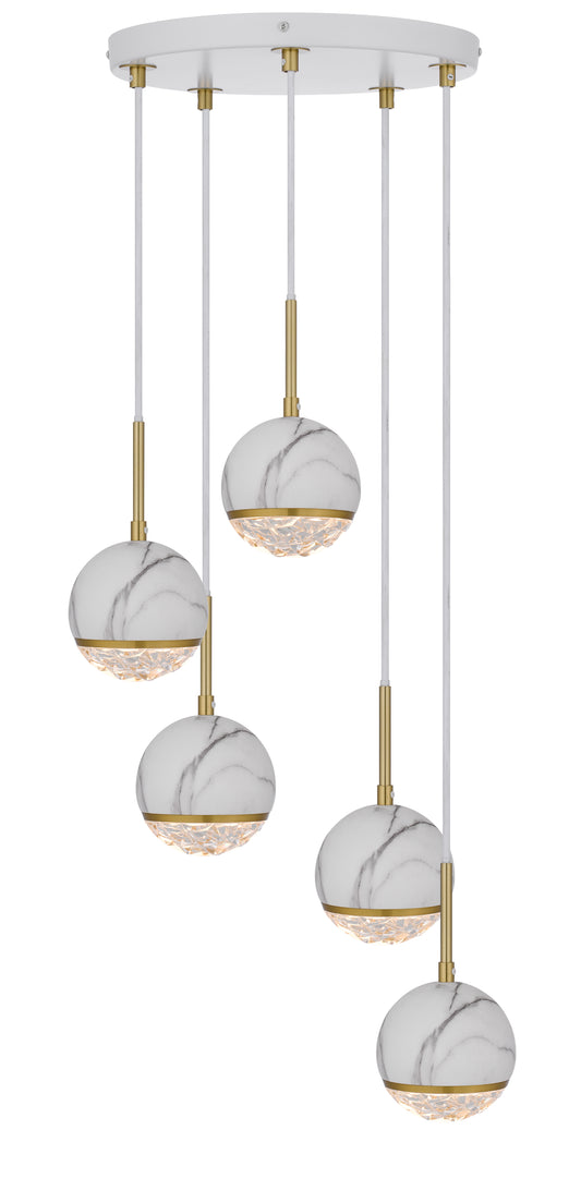 TFS 5 PENDANT 5*6wG9max not incl D110 cab:3m WHITE MARBLE LOOK / CLEAR