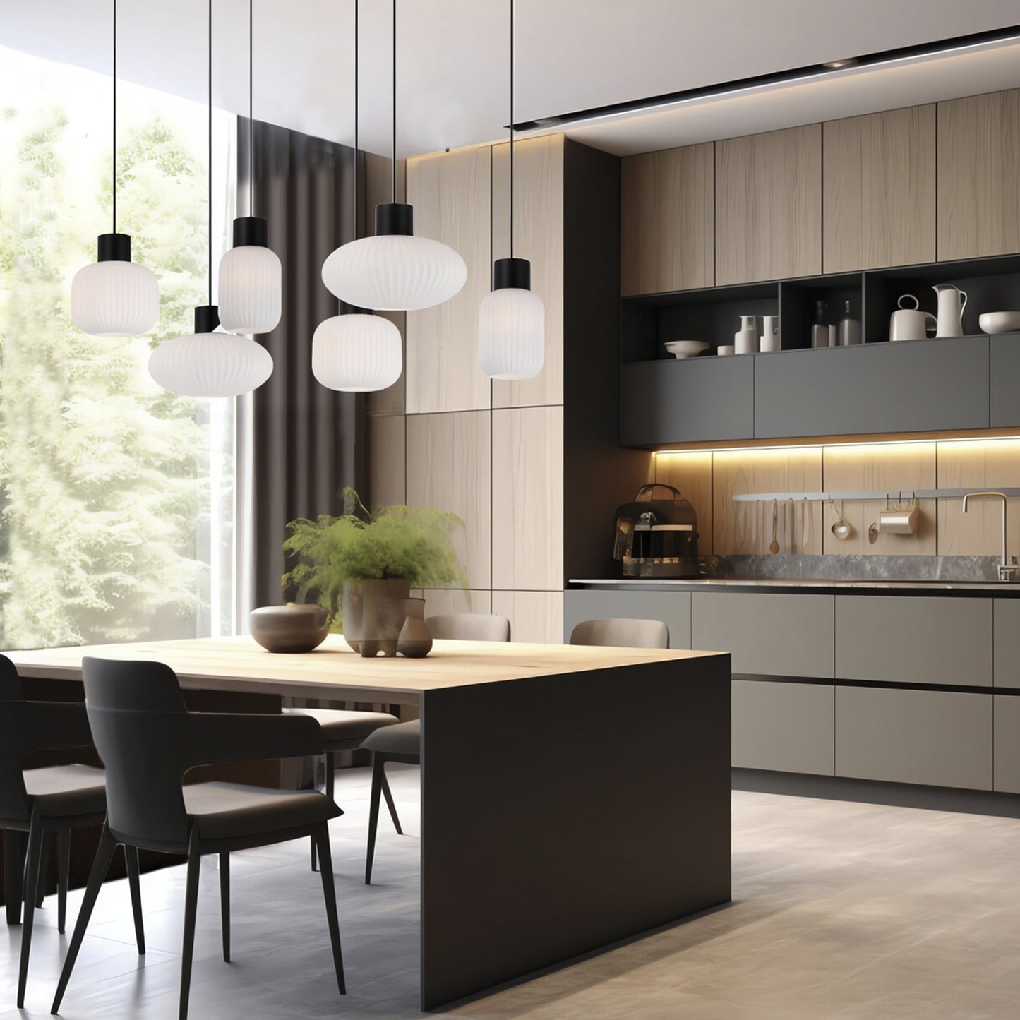 Jasper TFS 6 LIGHTS PENDANT 6x25wE27 D1:140H1:205 D2:200H2:180TEX2m D3:300H3:170BLK MATT/OPAL MATT