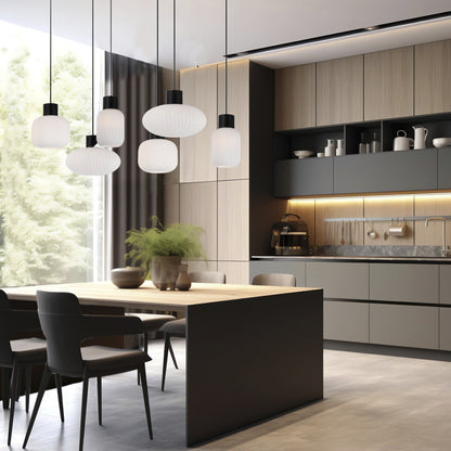 Jasper TFS 6 LIGHTS PENDANT 6x25wE27 D1:140H1:205 D2:200H2:180TEX2m D3:300H3:170BLK MATT/OPAL MATT