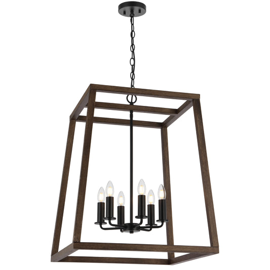 TFS 6 LT PENDANT 6x25wE14 W560 L560 H720 CHAIN 2M BLACK MATT / WALNUT TIMBER