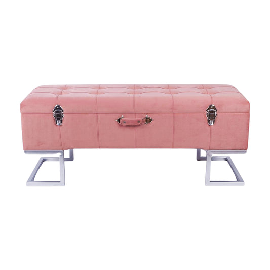 KD Storage Ottoman in Velvet Pink in silver iron base