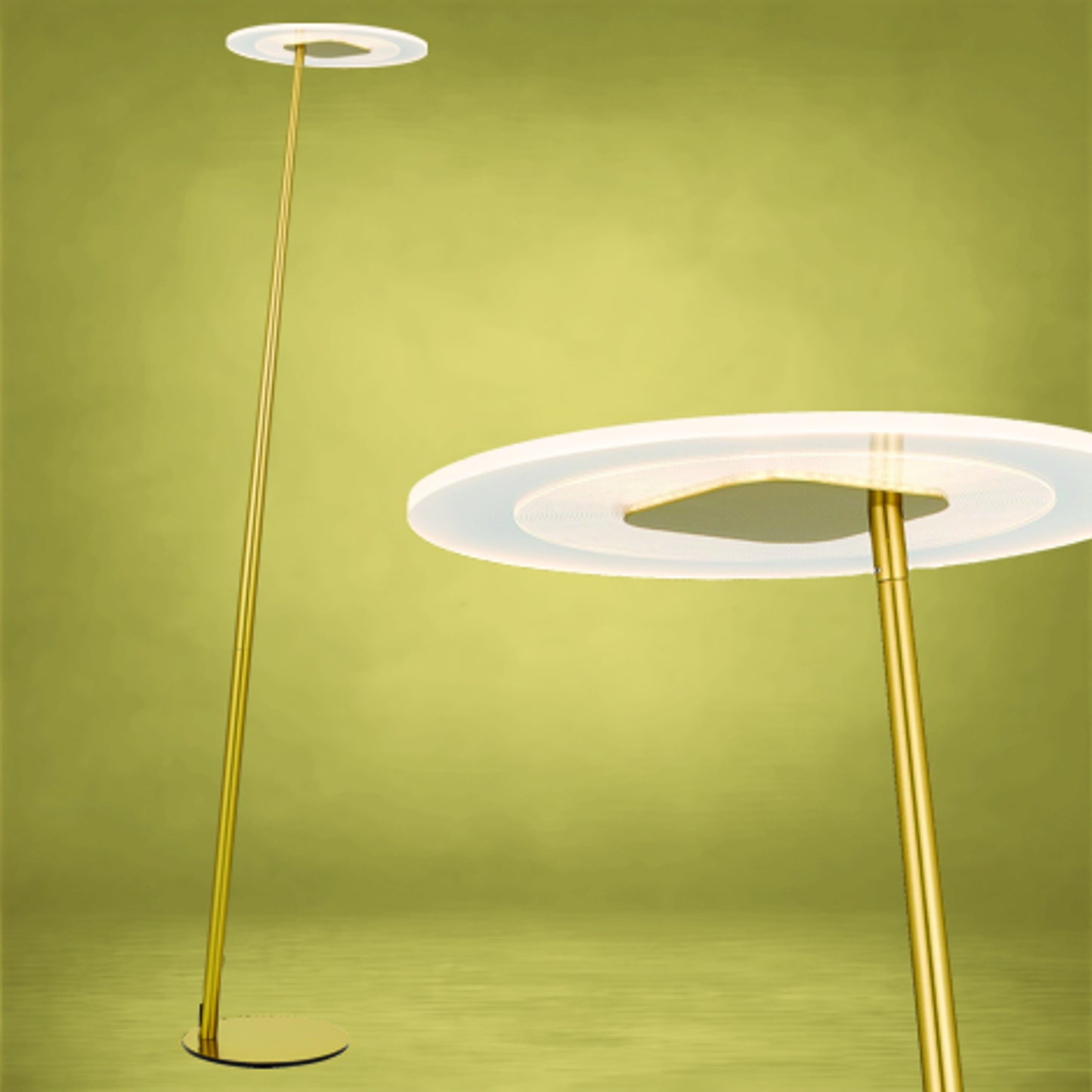 TFS LED FLOOR LAMP 12wLED 3CCT DIM 1800LM H1550 D350 foot swtch ANT GOLD