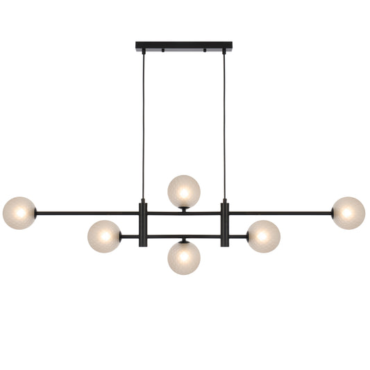Vicenza TFS 6LT PENDANT 6x6wG9max KIT L1300 W120 H355 CAB2m BLACK / FROST TEAR PATTERN