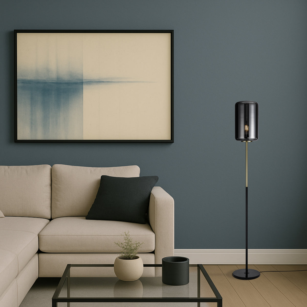 TFS FLOOR LAMP 25wE27max H:1520 D:210 BRASS MATT/BLACK MARBLE/SMOKE