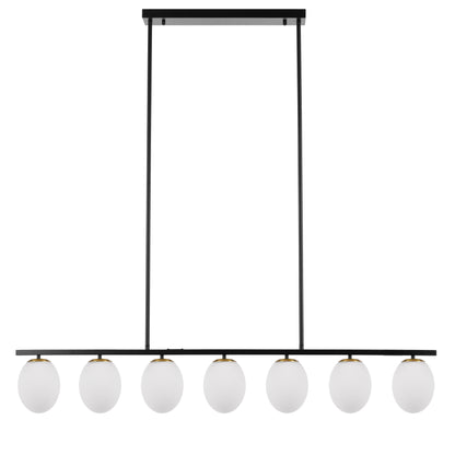 TFS 7LT PENDANT 7x25wE27 L:1500 H:1750 BLACK&OPAL GLASS ROD:2*600+1*300