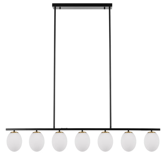 TFS 7LT PENDANT 7x25wE27 L:1500 H:1750 BLACK&OPAL GLASS ROD:2*600+1*300