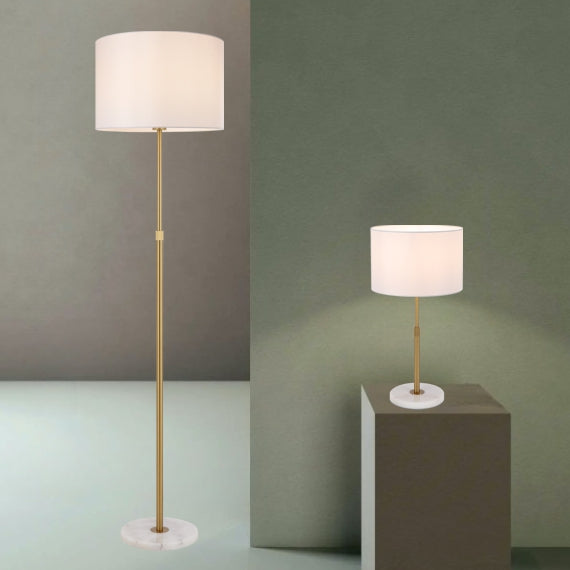 TFS TABLE LAMP 25wE27max H:550max D:300 inline switch WHITE MARBLE/ANT GOLD/IVORY