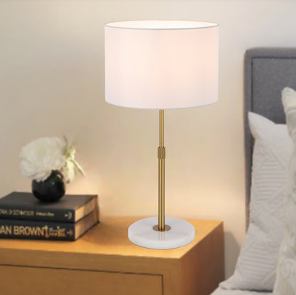 TFS TABLE LAMP 25wE27max H:550max D:300 inline switch WHITE MARBLE/ANT GOLD/IVORY