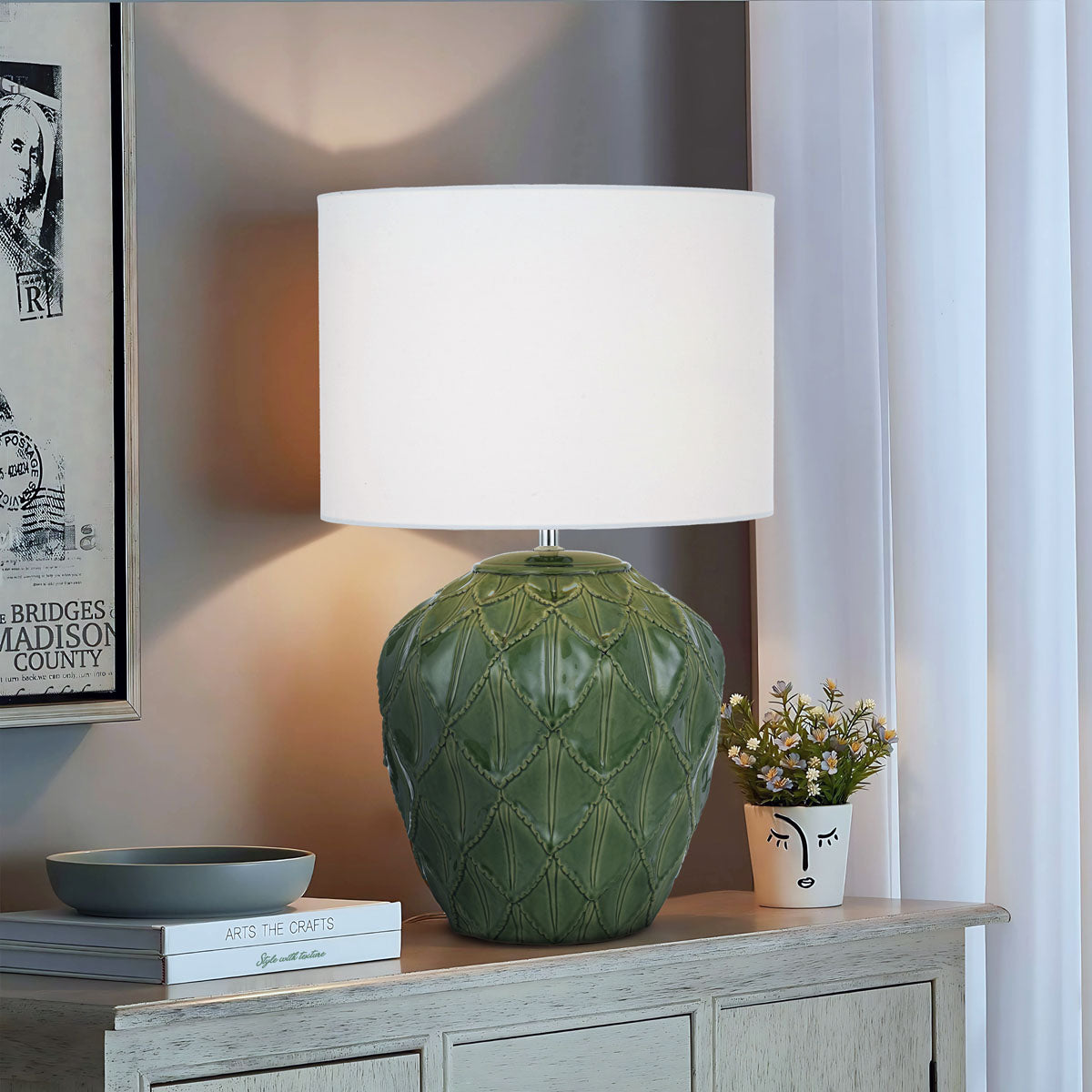 TFS CERAMIC TABLE LAMP 25wE27max D:330 H:540 GREEN / WHITE