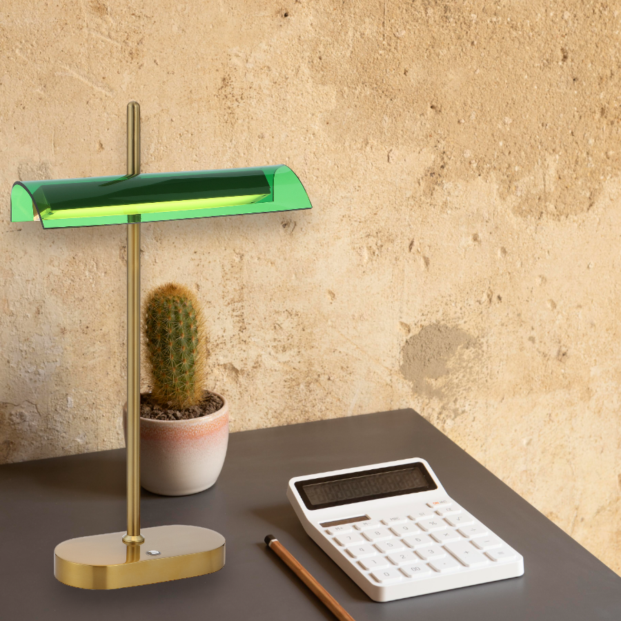 TFS TABLE LAMP 8wLED L250 H80 H400 3000K 3STEPTOUCH SWTCH DIM ANTIQUE GOLD/GREEN