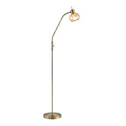 TFS FLOOR LAMP 25wE27max L:560 W:250 H:1350 TOGGLE SWT ANTIQUE BRASS/ AMBER GLASS
