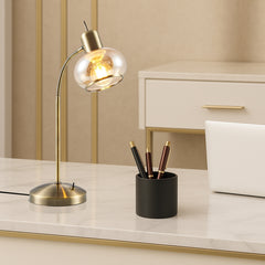 TFS TABLE LAMP 25wE27max L:270 W:160 H:470 TOGGLE SWT ANTIQUE BRASS / AMBER GLASS