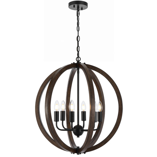 Oviedo TFS 6 LT PENDANT 6x25wE14 W550 H620 CHAIN 2M BLACK MATT / TIMBER