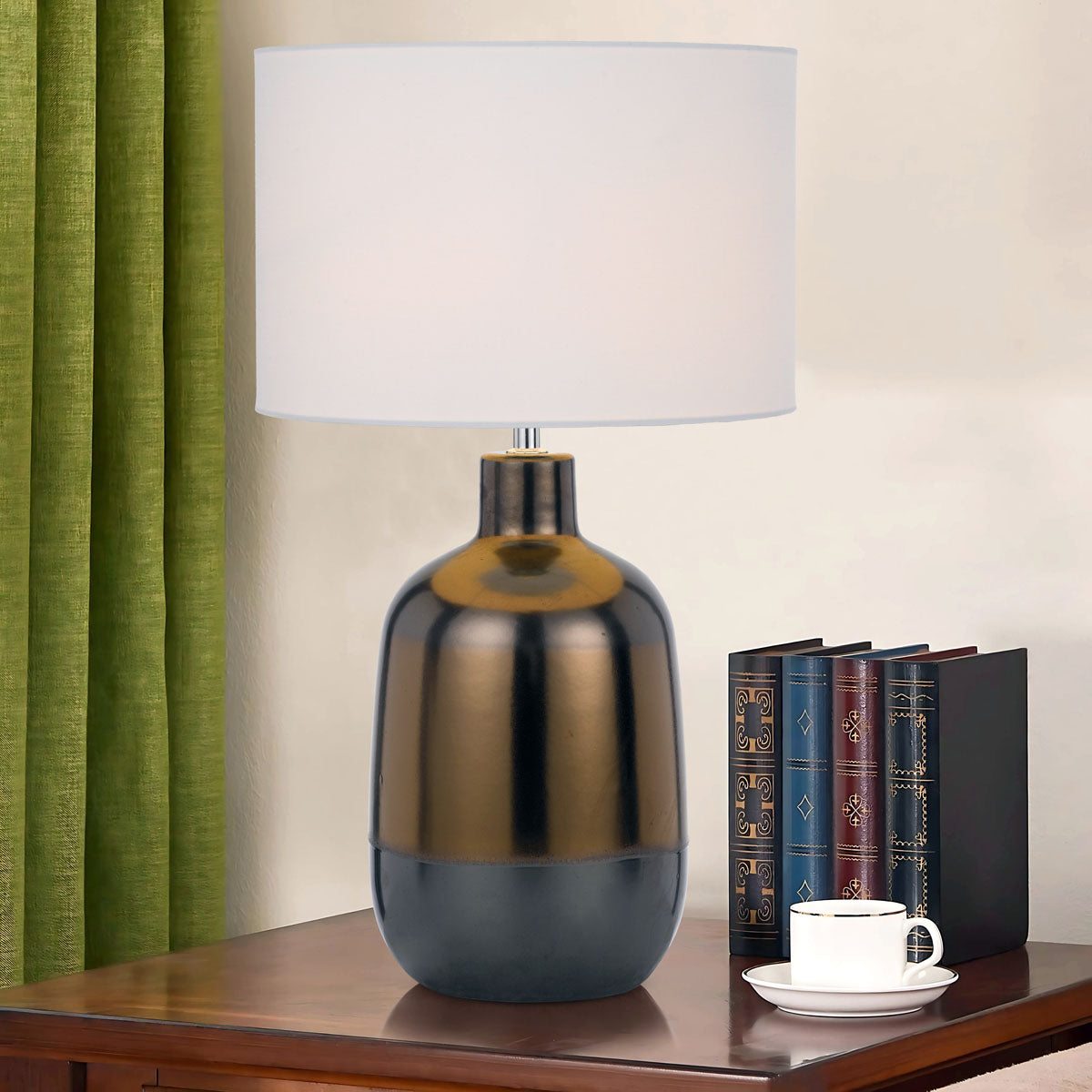 TFS CERAMIC TABLE LAMP 25wE27max D:300 H:535 line switch BRONZE / WHITE