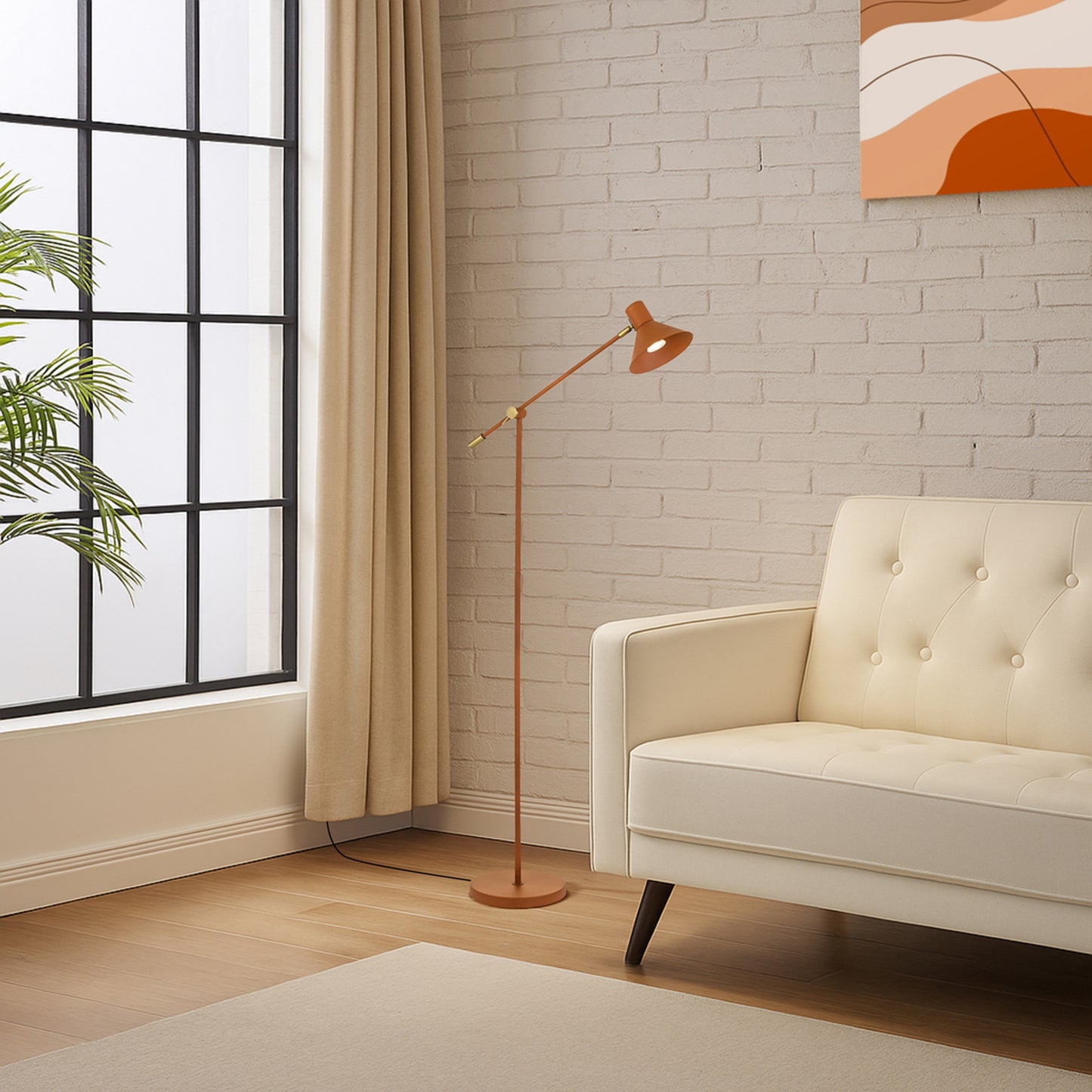 Astra TFS FLOOR LAMP 6wGU10max 631x250 H:1473 SHADE D:180 ORANGE SATIN / BRASS