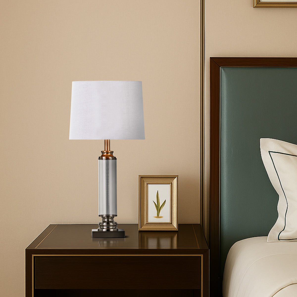 TFS TABLE LAMP 25wE27max D:300 H:650 cable2.0 line swt NICKEL/CLEAR+WHITE/SILVER