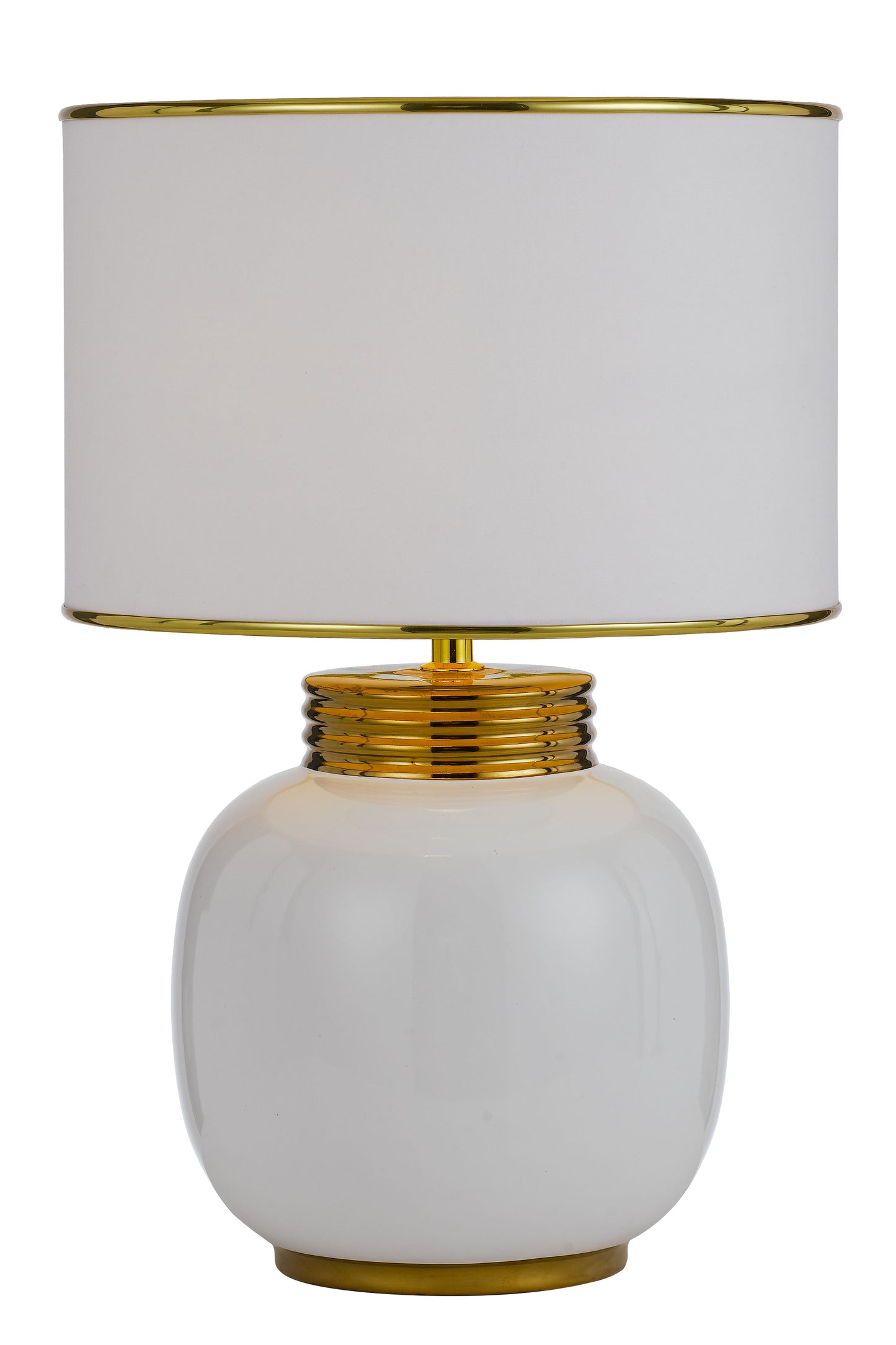 TFS CERAMIC TABLE LAMP 25wE27max H:425 D:285 WHITE/WHITE/GOLD TRIM