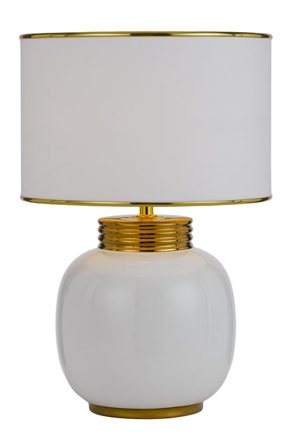 TFS CERAMIC TABLE LAMP 25wE27max H:425 D:285 WHITE/WHITE/GOLD TRIM