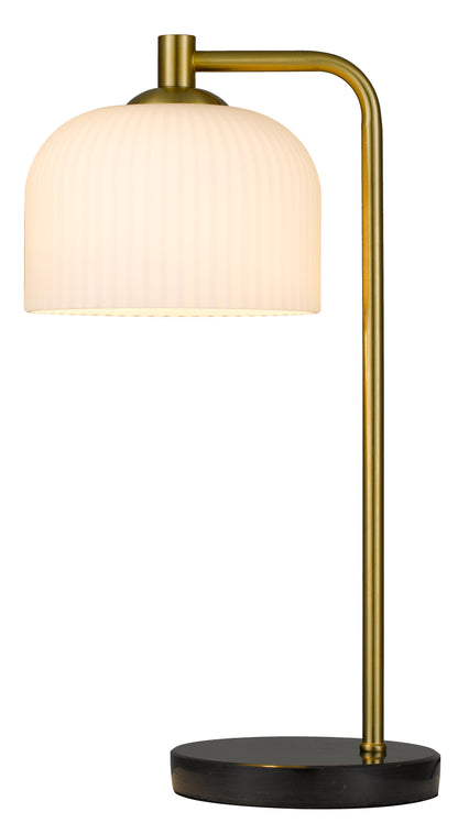 TFS TABLE LAMP 25wE27max L:180 W:265 H:490 inline swtch BLK MARBLE/ANT GOLD/OPAL MATT