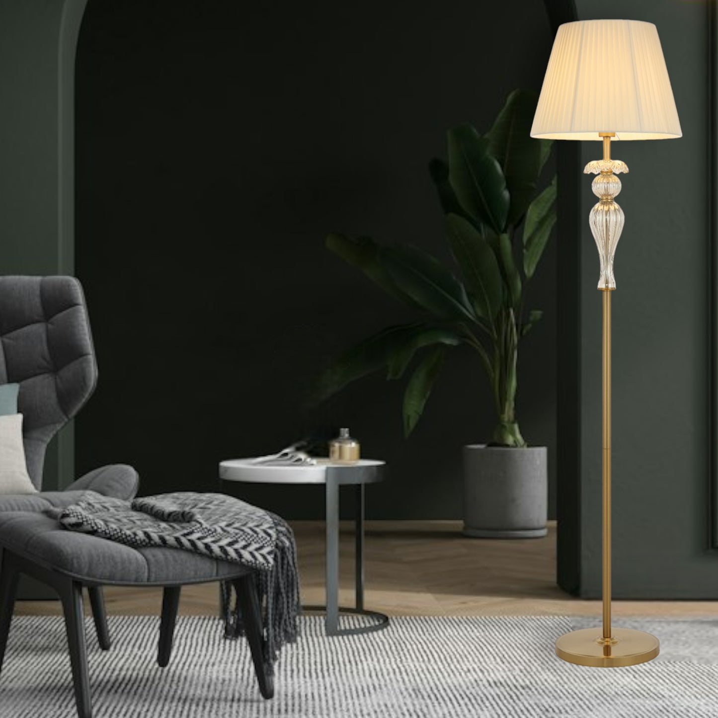 TFS FLOOR LAMP 25wE27max D400 H1650 foot swt ANT GOLD/ CHAMPAGNE/ CREAM