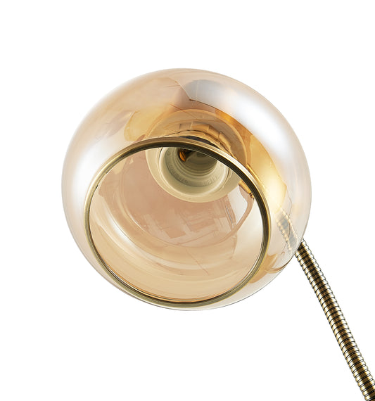 TFS TABLE LAMP 25wE27max L:270 W:160 H:470 TOGGLE SWT ANTIQUE BRASS / AMBER GLASS
