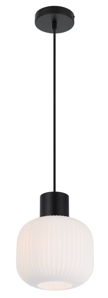 TFS 20 PENDANT 25wE27max D:200 H:180 TEX:2m BLACK MATT/OPAL MATT