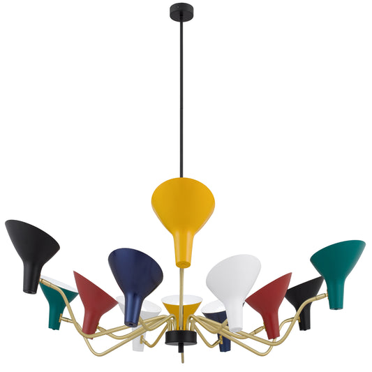 TFS 12 LIGHTS PENDANT 12x25wE27max D:1500 H:285 MULT COLOUR/BRASS MATT ROD:1.5m