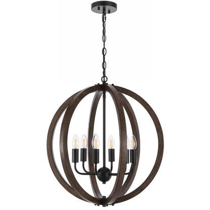 Oviedo TFS 6 LT PENDANT 6x25wE14 W550 H620 CHAIN 2M BLACK MATT / TIMBER