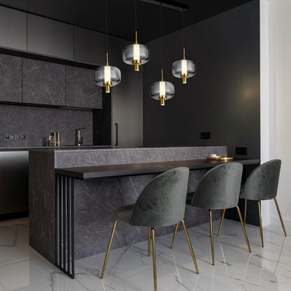 Almeria TFS 5LT PENDANT 5*8wLED 3000K DIM cab.3m 1450Lm D580 H275 GOLD/SMOKE