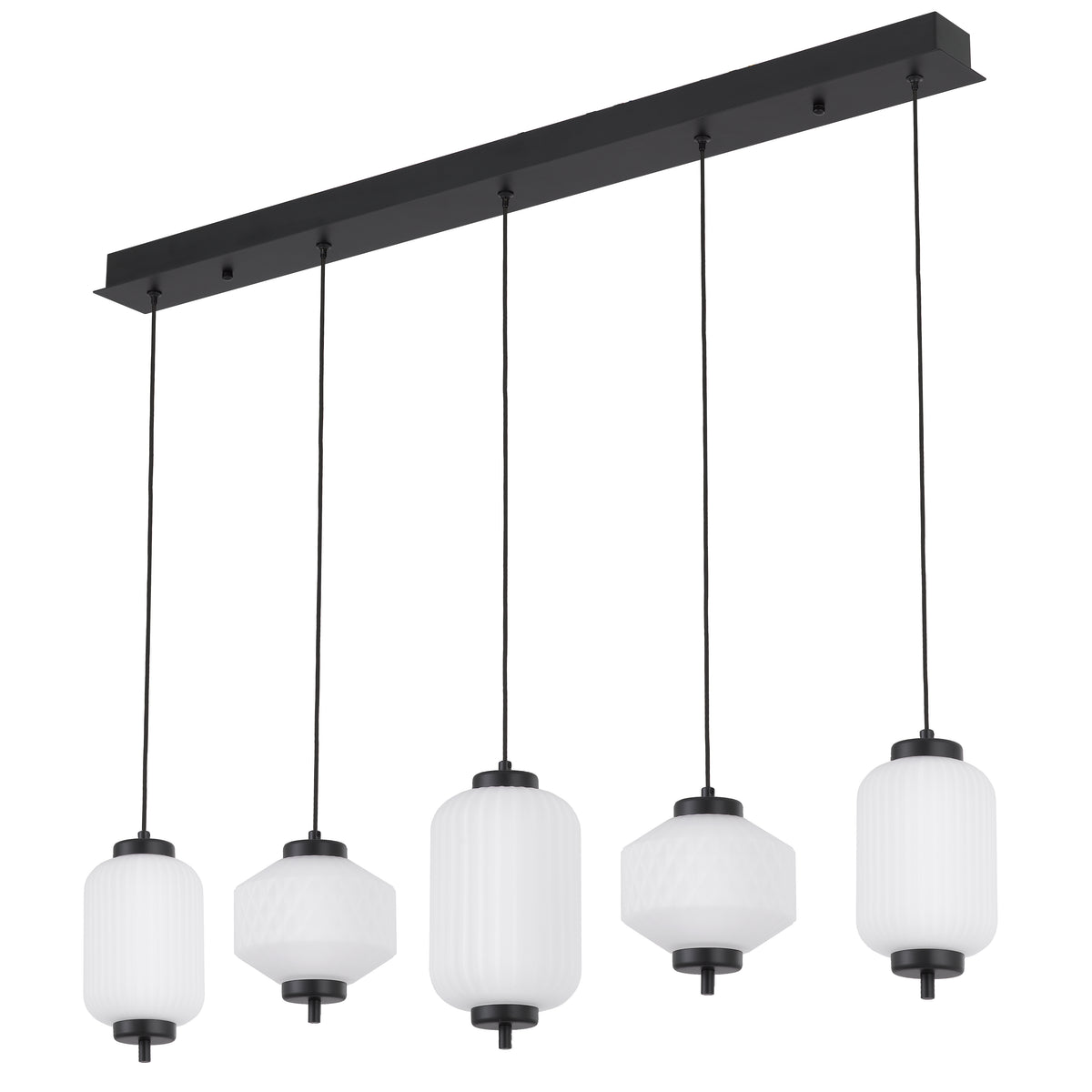 TFS PENDANT 5LT BAR 22wLED 3000K NON-DIM D115 D150 D135 2M 885Lm BLACK/GLASS: FROST