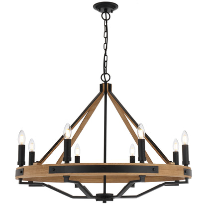 TFS 8 LTS PENDANT 8*25wE14 D:860 H:650 2m CHAIN BLACK MATT / ASHTREE WOOD