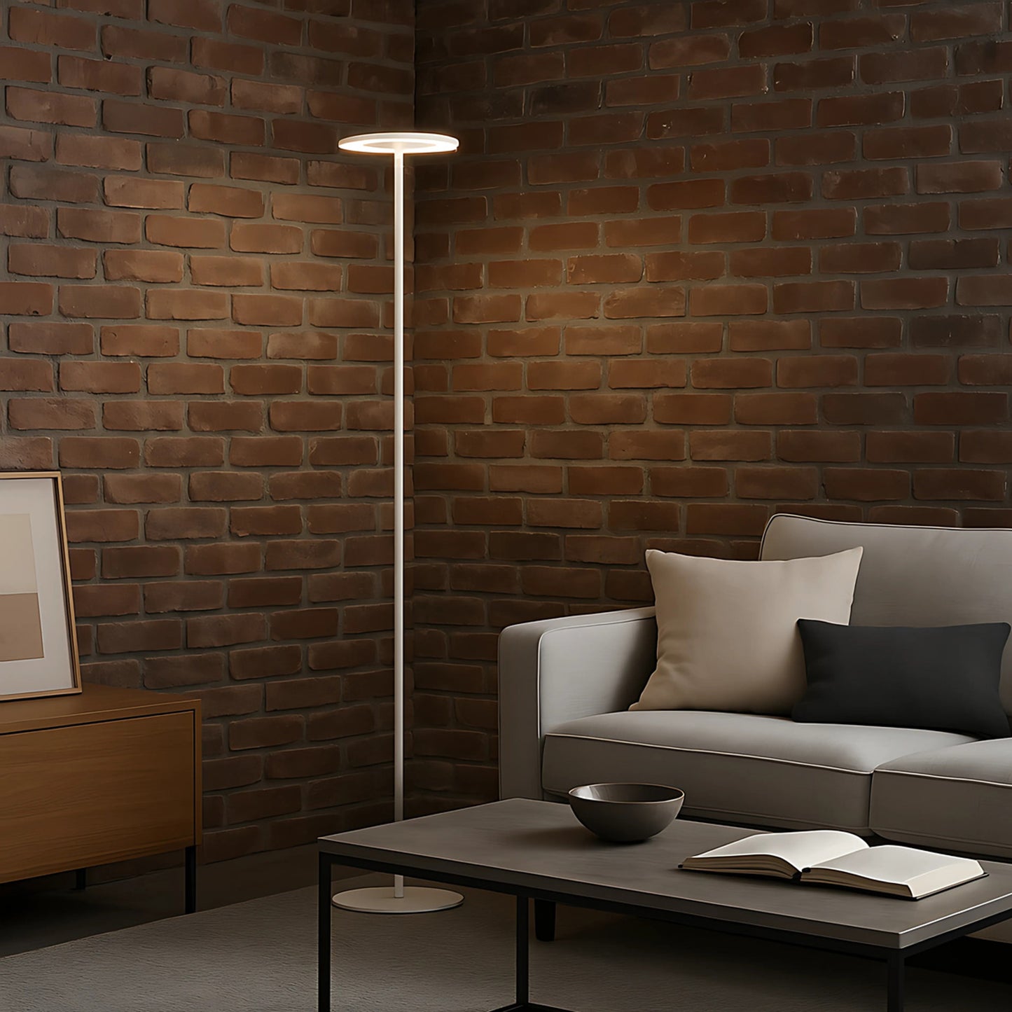 TFS LED FLOOR LAMP 12wLED 3CCT DIM 1800LM H1550 D350 footswth WHITE SAND