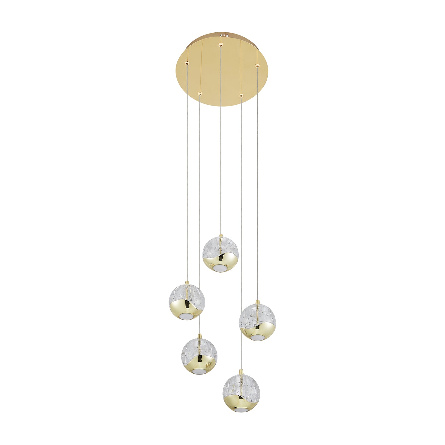 TFS 5 LTS PENDANT 5x5wLED 3000K D:300 1540Lm CAB.3m ( D:90 H:85) GOLD/BUBBLE GLASS