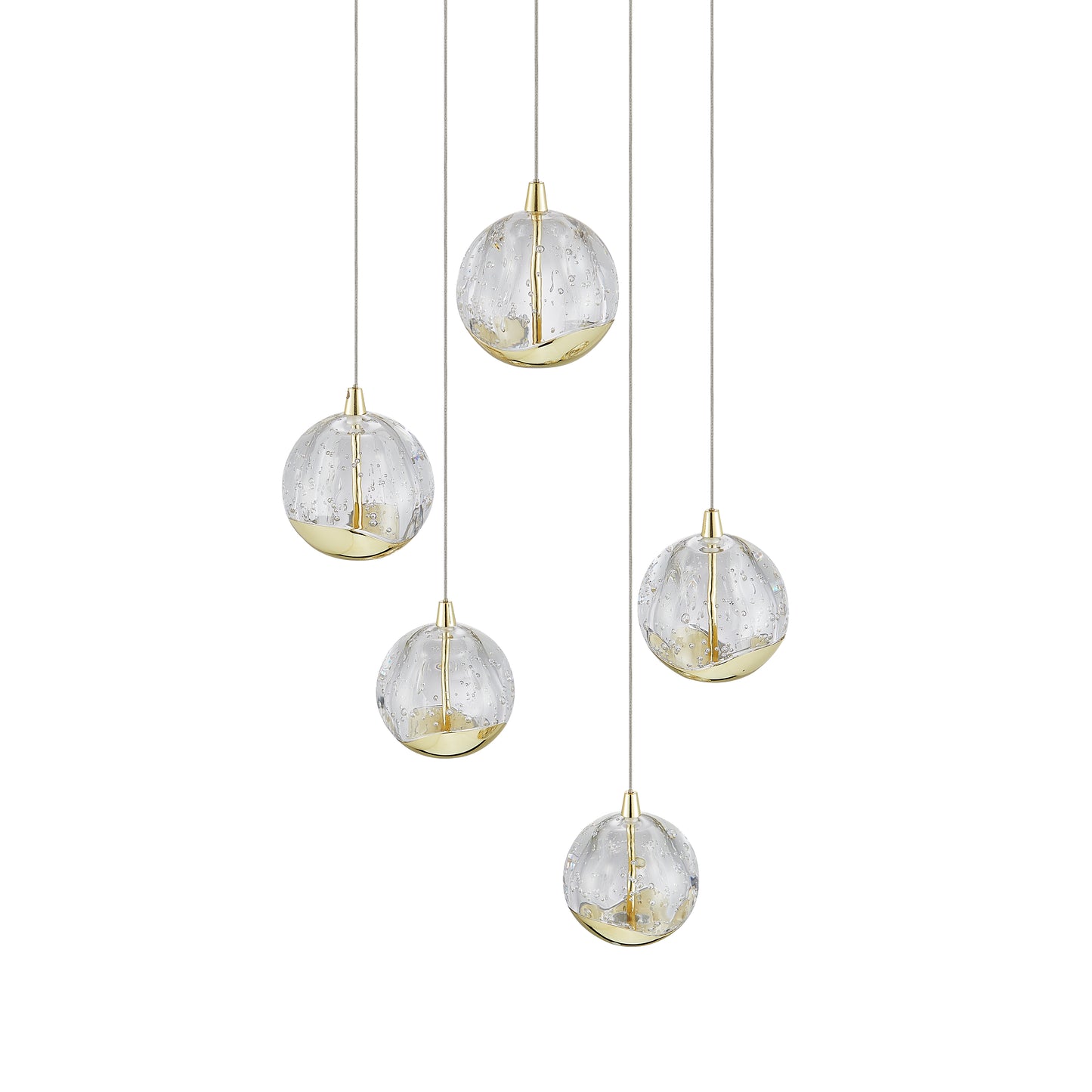 TFS 5 LTS PENDANT 5x5wLED 3000K D:300 1540Lm CAB.3m ( D:90 H:85) GOLD/BUBBLE GLASS