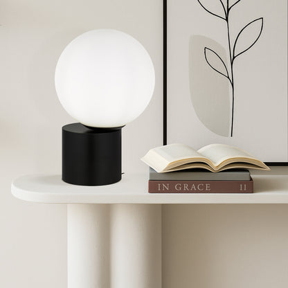 TFS TABLE LAMP 25wE27max D:200 H:300 Inline Switch BLACK BASE/OPAL GLASS