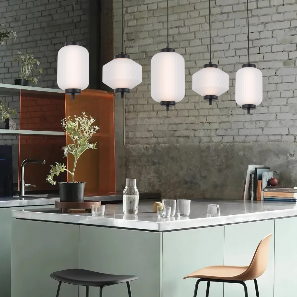 TFS PENDANT 5LT BAR 22wLED 3000K NON-DIM D115 D150 D135 2M 885Lm BLACK/GLASS: FROST