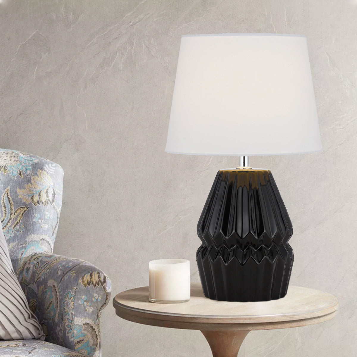 TFS CERAMIC TABLE LAMP 25wE27max H:385 D:230 BLACK/WHITE