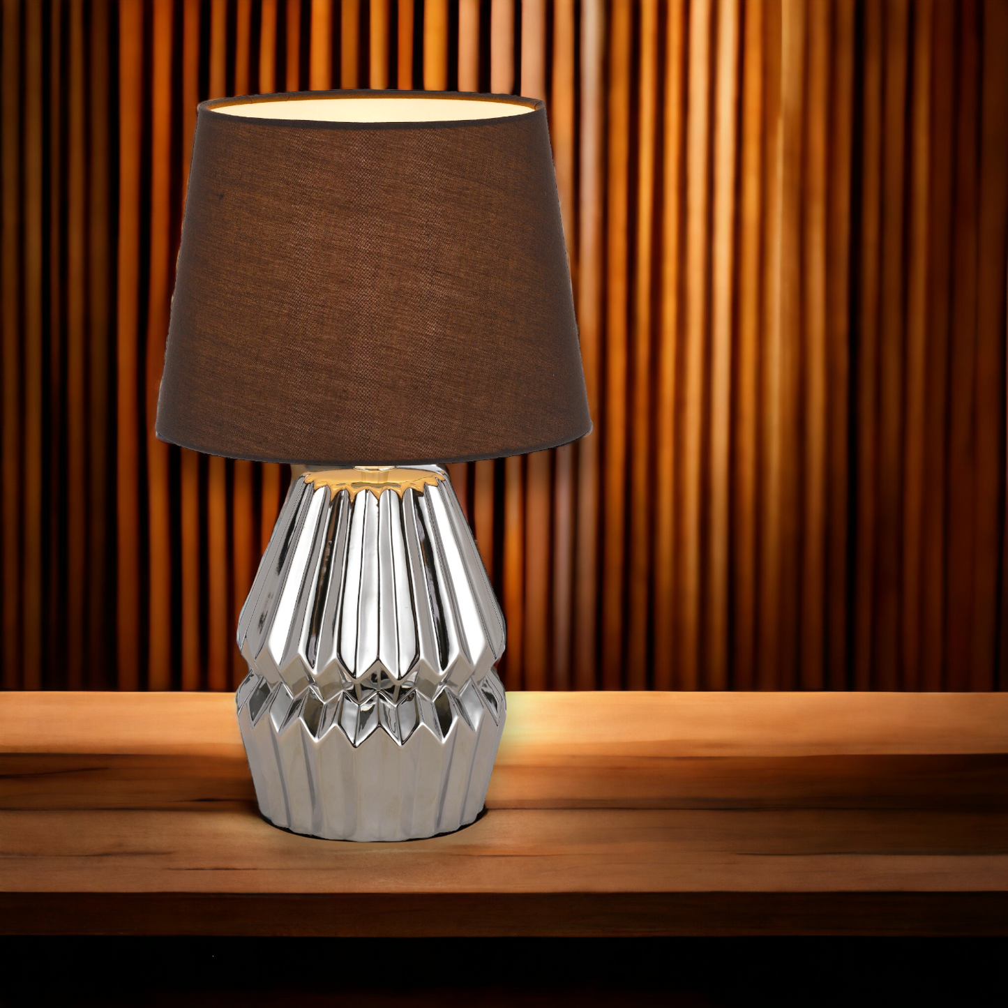 TFS CERAMIC TABLE LAMP 25wE27max H:385 D:230 CHROME/BROWN