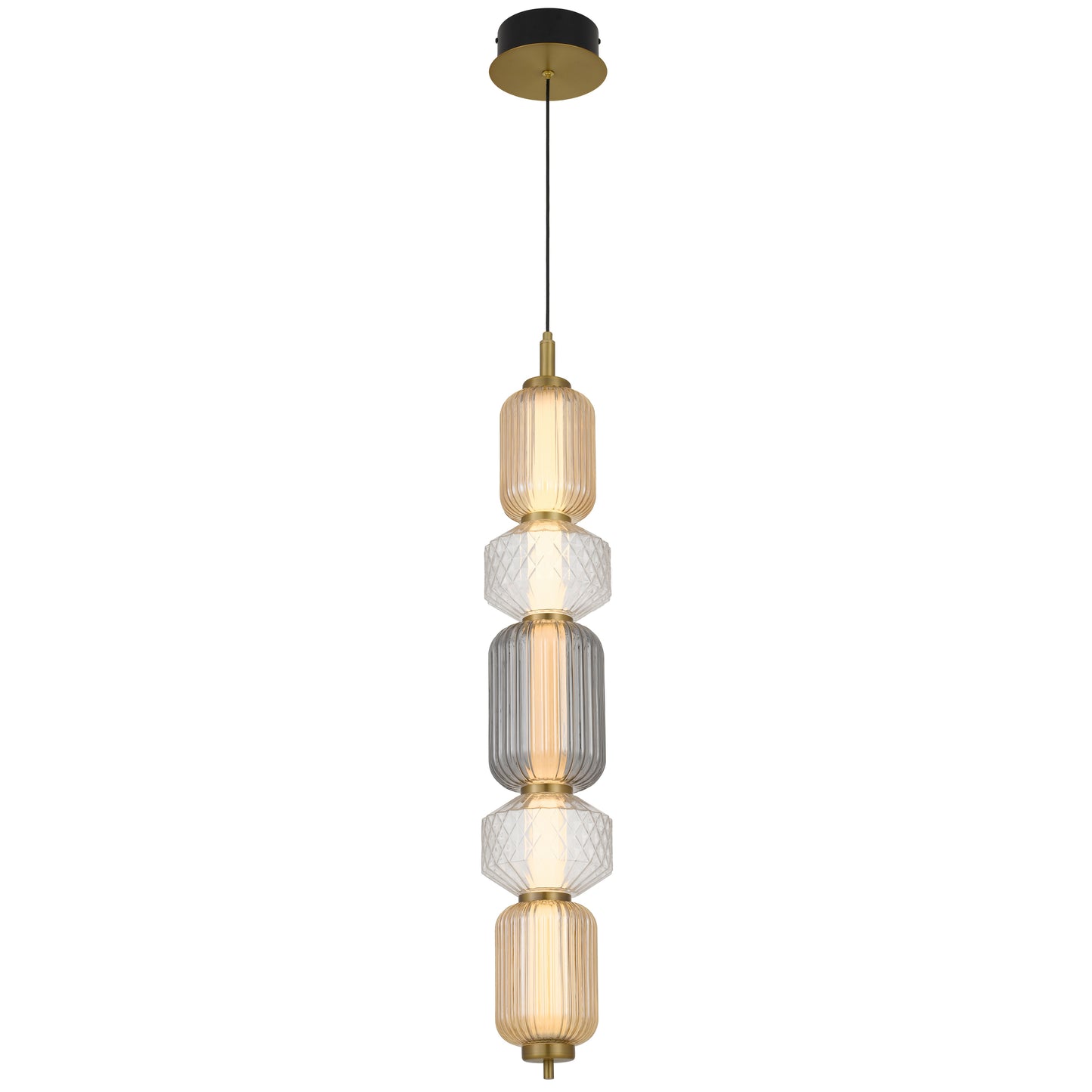 Como TFS PENDANT 5LT 26wLED 3000K NONDIM 2WAY D150x1000 2M 734Lm BRASS/AMBER SMOKE CLEAR