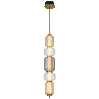 Como TFS PENDANT 5LT 26wLED 3000K NONDIM 2WAY D150x1000 2M 734Lm BRASS/AMBER SMOKE CLEAR