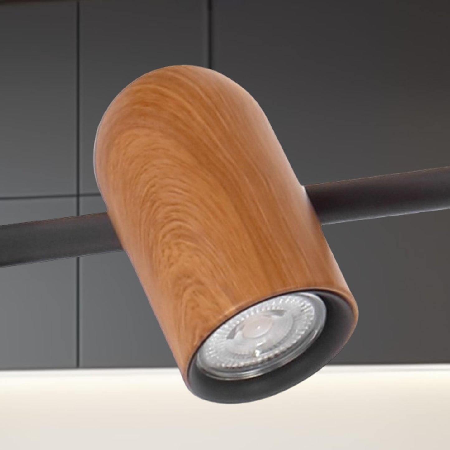 TFS 4LT PENDANT 4x6wGU10 L1800 W150 H120 cab 2M BLACK / WOOD PAINTED