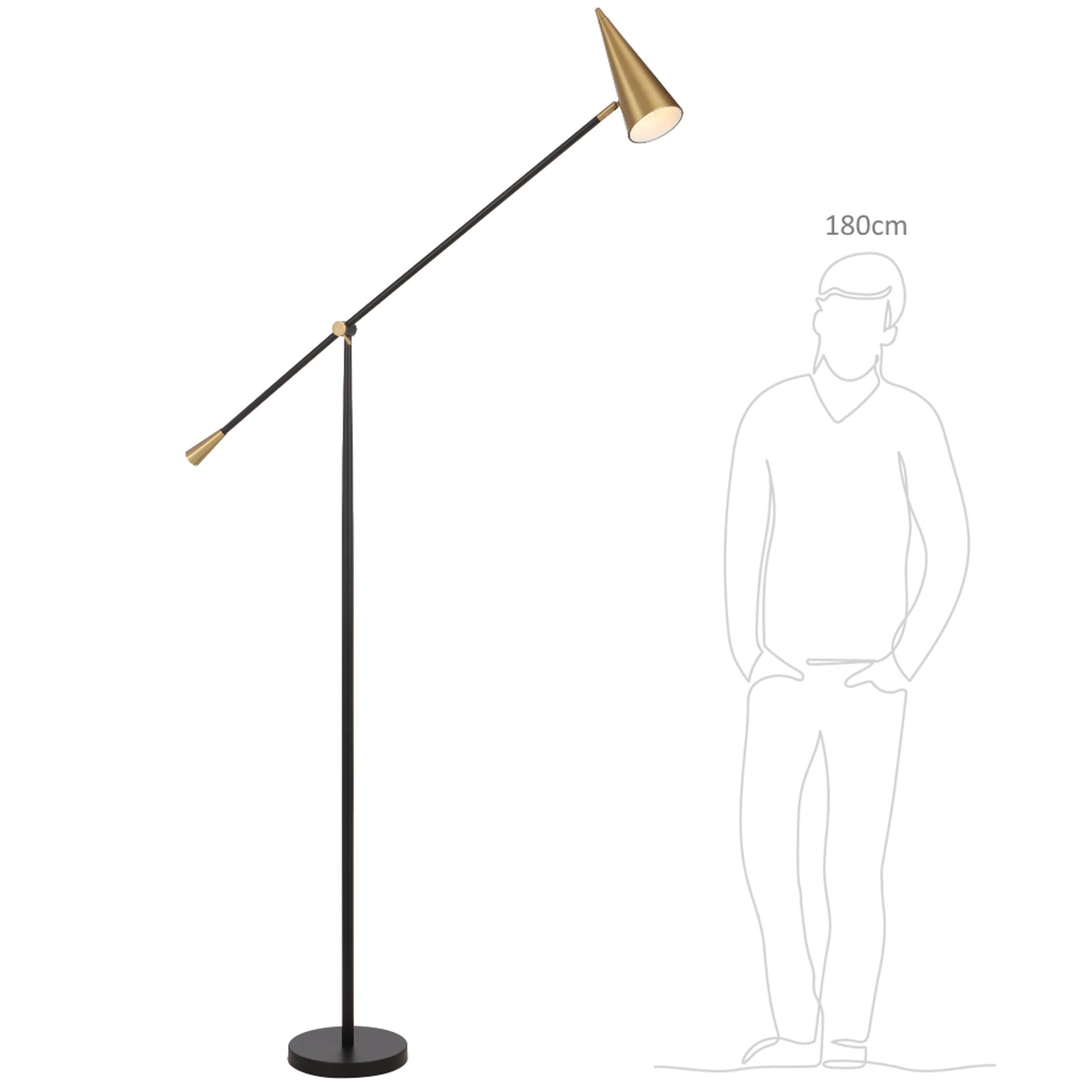 TFS FLOOR LAMP 25wE27max L1000 W250 H2350 FOOT SWT BLACK / BRASS