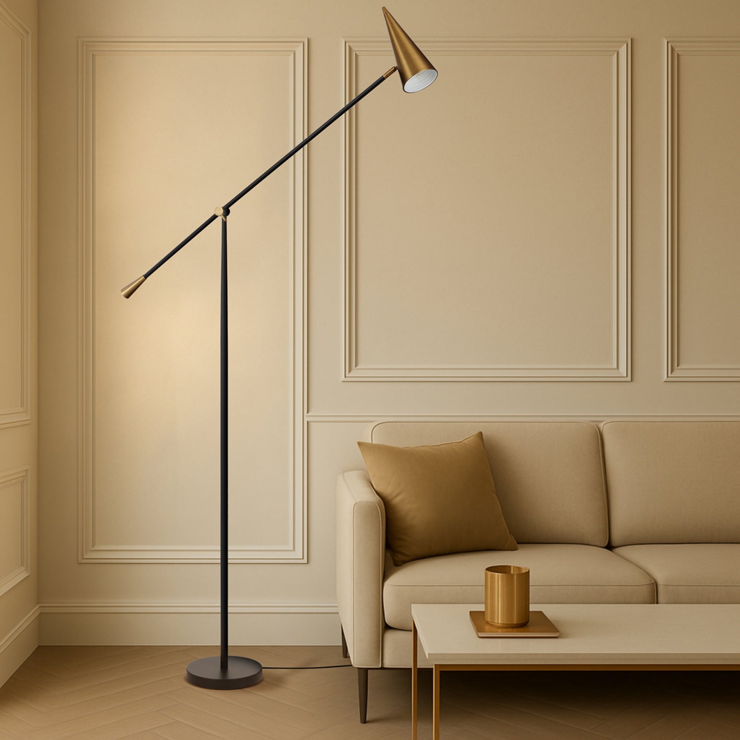 TFS FLOOR LAMP 25wE27max L1000 W250 H2350 FOOT SWT BLACK / BRASS
