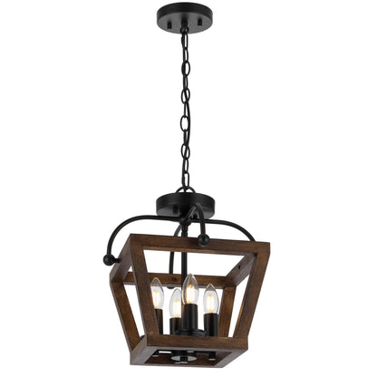 TFS 4LT PENDANT CTC 4x25wE14 D350 H340 CHAIN 2M BLACK MATT / TIMBER