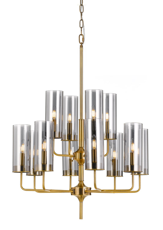 TFS 8+4LT PENDANT 12x25wE14max D:700 H:845 GOLD MATT/SMOKE CHAIN:2M